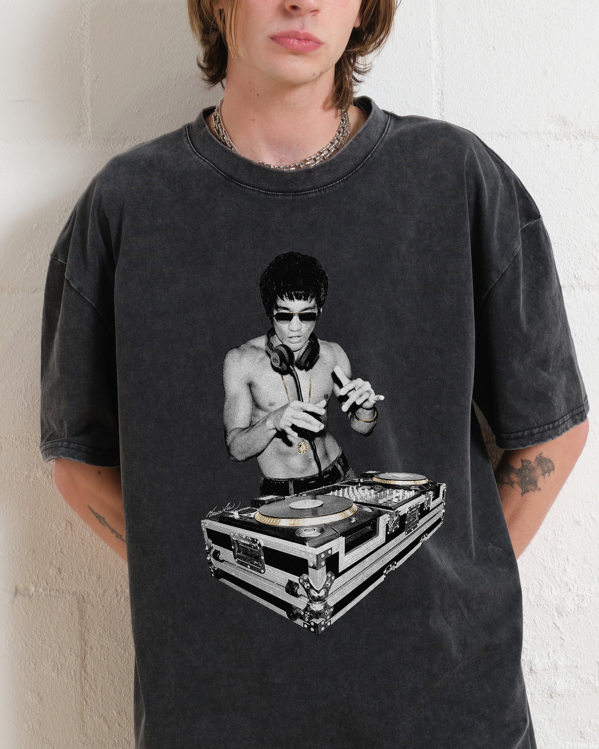 DJ Bruce Lee Oversized Graphic T-Shirt - Unisex 90s Boxy Fit 275gsm Cotton Tee